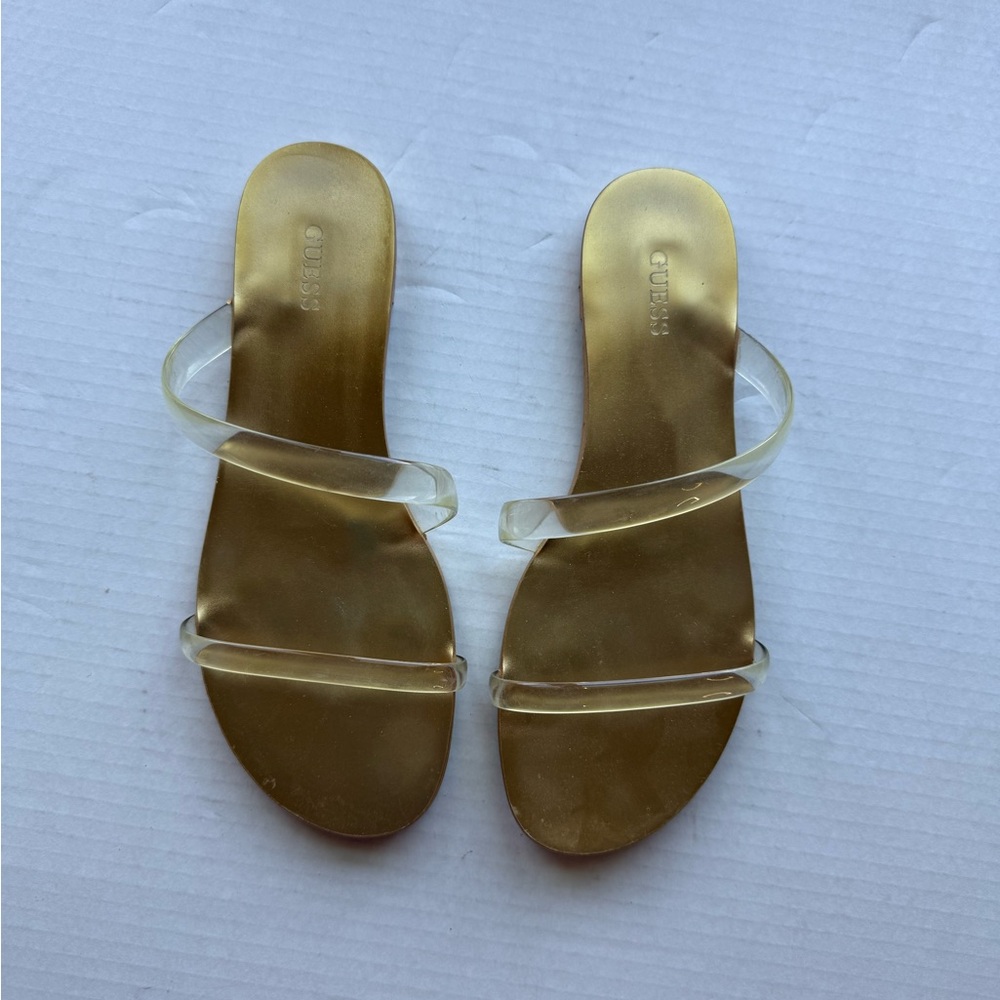 Guess Women's Sandals with Gold and Clear Design